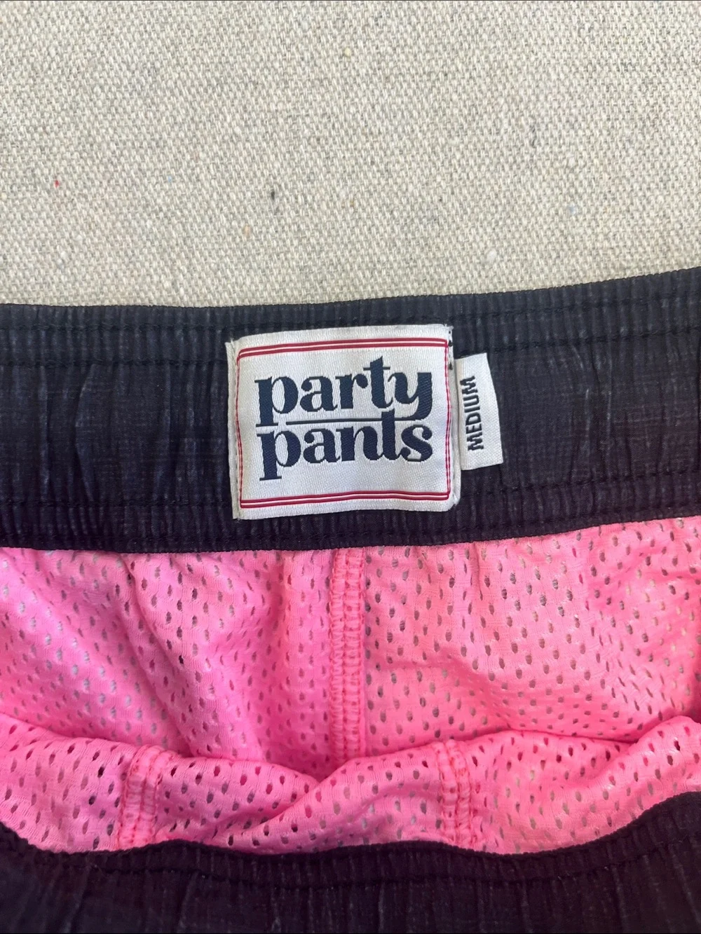 Party Pants Tropical Floral Swim Trunks Black Pink Medium Shorts